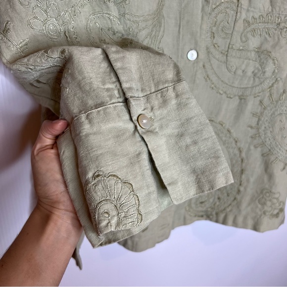 Vintage CHICO’S 100% Linen Embroidered Button Down Shirt Shacket. Size L - Picture 5 of 7